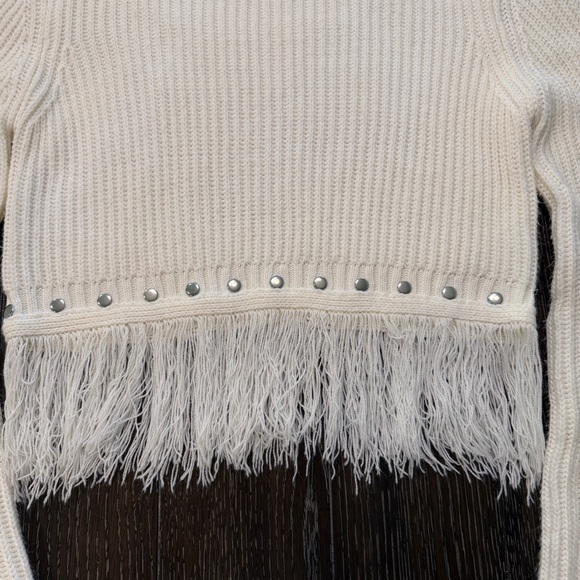Lulu’s Ivory Cropped Turtleneck Sweater w/ Fringe Hem & Stud Detail | Size Small - Picture 2 of 5